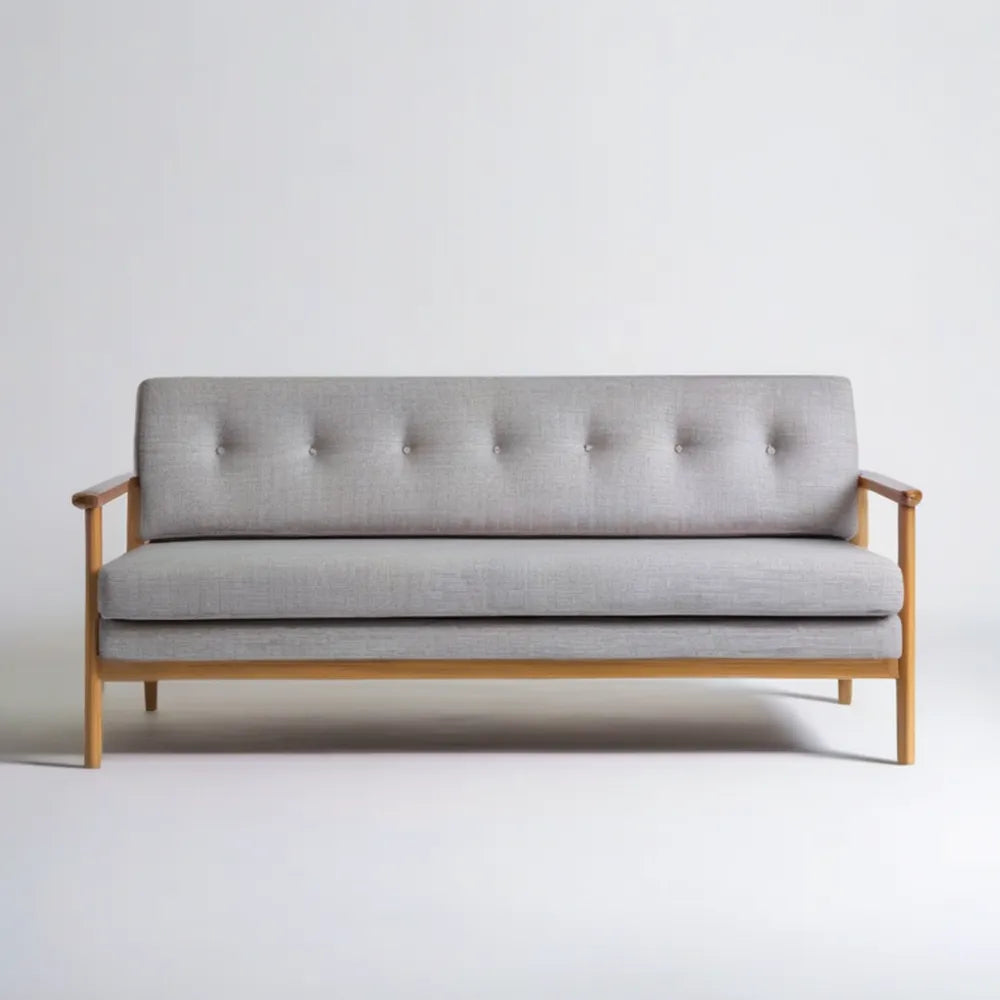 Trzyosobowa sofa tapicerowana szara z bukowym stelażem 180 × 80 × 78 cm