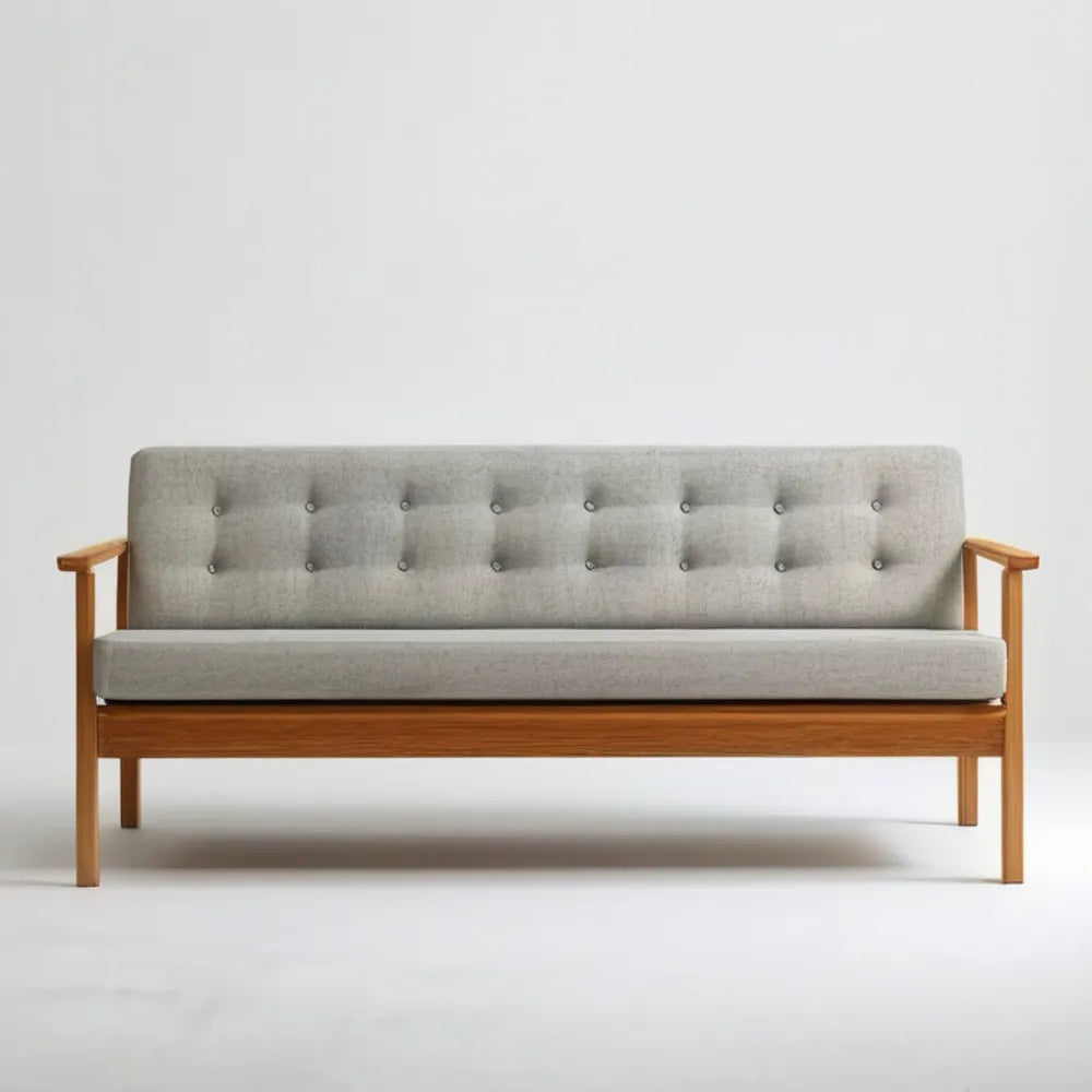 Dwuosobowa sofa z litego drewna, szara/naturalny brąz, 180 x 80 x 78 cm