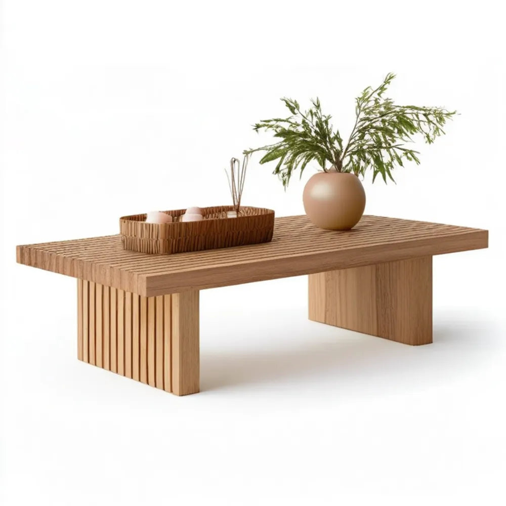 Prostokątny stolik kawowy z MDF z fornirem dębowym, naturalny dąb, 120 x 60 x 40 cm