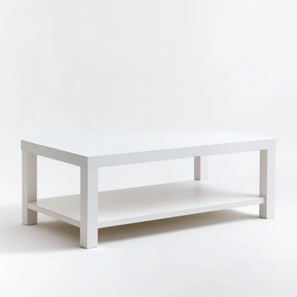 Biały prostokątny stolik kawowy MDF z dolną półką 110 x 60 x 45 cm