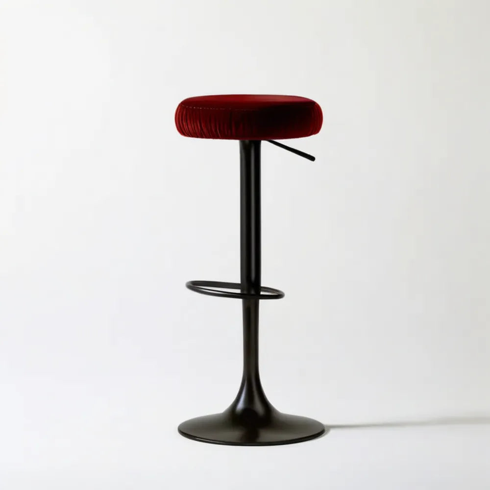 Regulowany hoker z okrągłym aksamitnym siedziskiem, bordowo-czarny, wysokość 60–82 cm