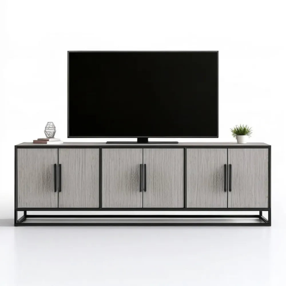 Szaro-czarna szafka RTV 180 x 40 x 60 cm z 6 drzwiami