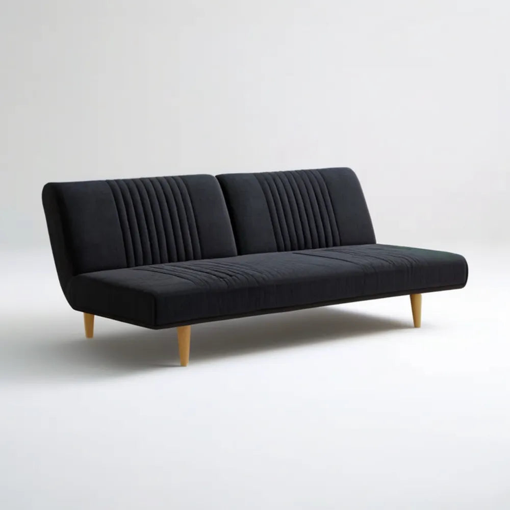 Czarna sofa 3-osobowa z mikrofibry 190 x 82 x 82 cm z jasnobrązowymi drewnianymi nogami