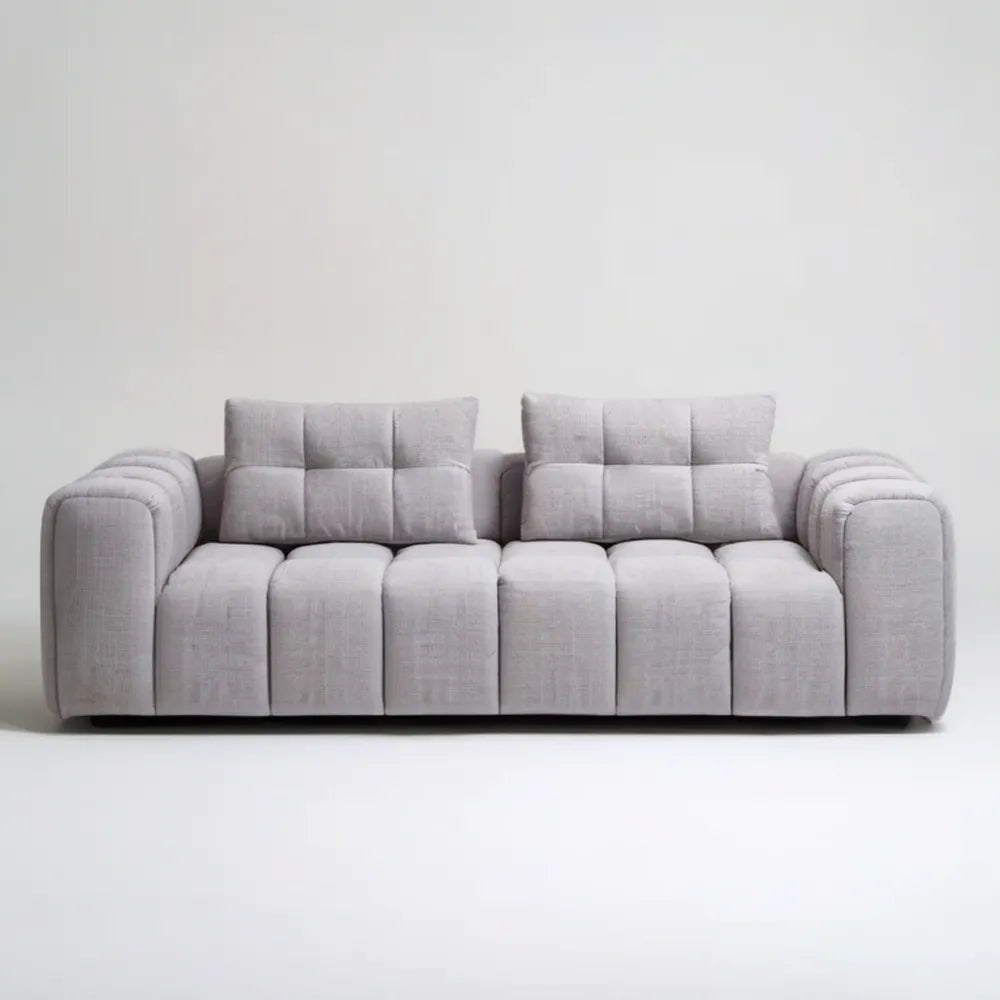 Jasnoszara sofa tapicerowana poliestrem 220 x 95 x 82 cm