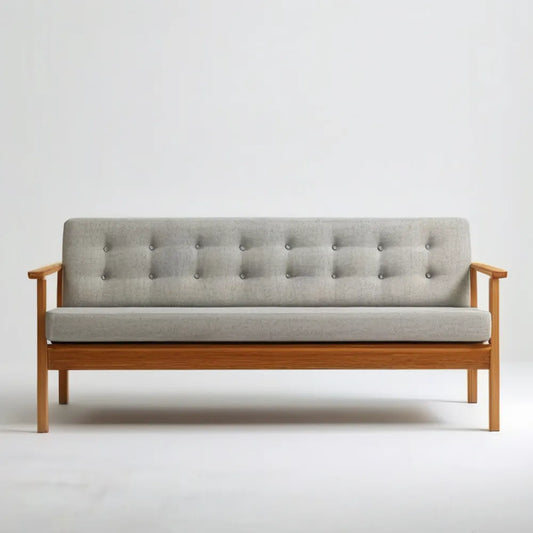 Dwuosobowa sofa z litego drewna, szara/naturalny brąz, 180 x 80 x 78 cm