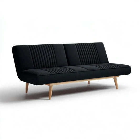 Czarna sofa trzyosobowa z tkaniny poliestrowej 190 x 85 x 82 cm