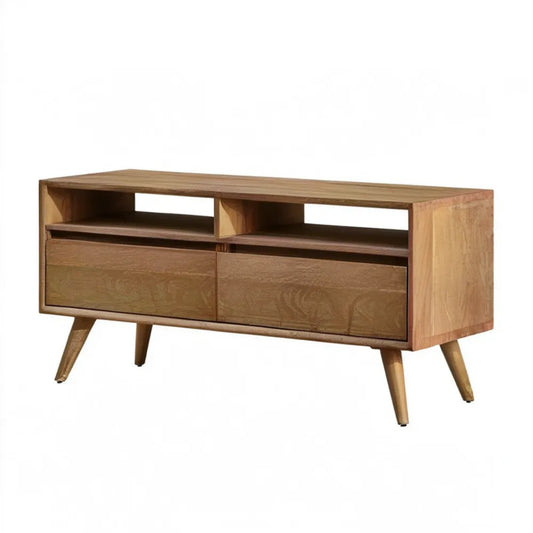 Brązowa szafka RTV z litego drewna mango, 120 x 40 x 50 cm, 2 szuflady