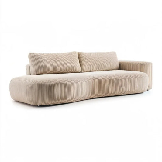 Beżowa sofa trzyosobowa sztruksowa 230 x 95 x 75 cm