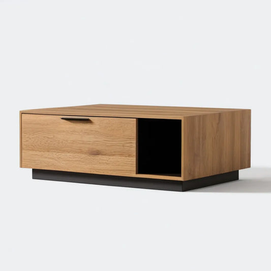 Szafka RTV dąb naturalny/czarny z szufladą i otwartą wnęką 120 × 40 × 45 cm