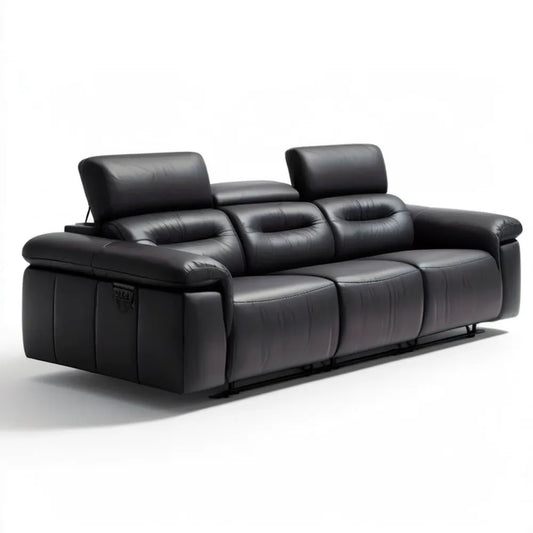 Czarna sofa 3-osobowa z elektryczną funkcją relaksu, tapicerka PU, 210 x 98 x 100 cm