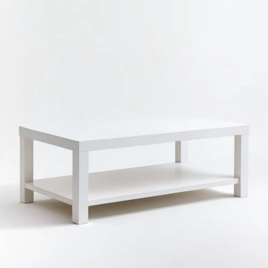 Biały prostokątny stolik kawowy MDF z dolną półką 110 x 60 x 45 cm