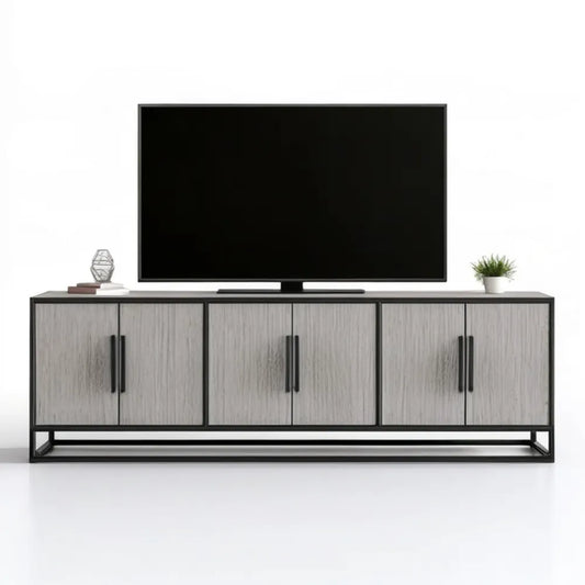 Szaro-czarna szafka RTV 180 x 40 x 60 cm z 6 drzwiami