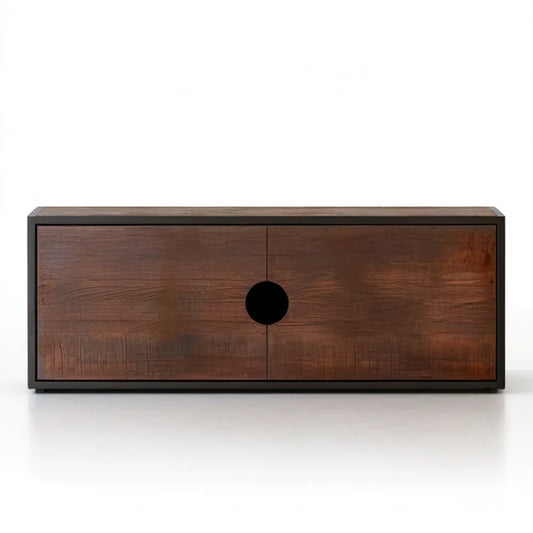 Dwudrzwiowa szafka RTV z MDF z fornirem orzechowym, brązowo-czarna, 160 x 40 x 60 cm