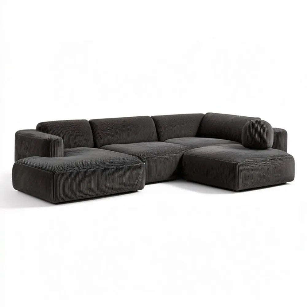 Grafitowa modułowa sofa narożna ze sztruksową tapicerką 300 x 170 x 72 cm
