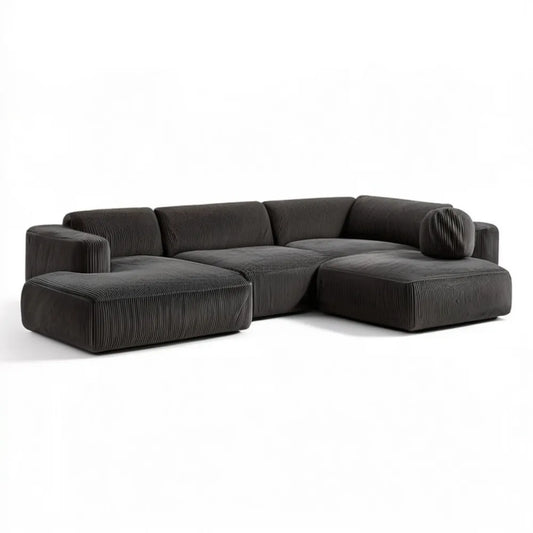 Grafitowa modułowa sofa narożna ze sztruksową tapicerką 300 x 170 x 72 cm