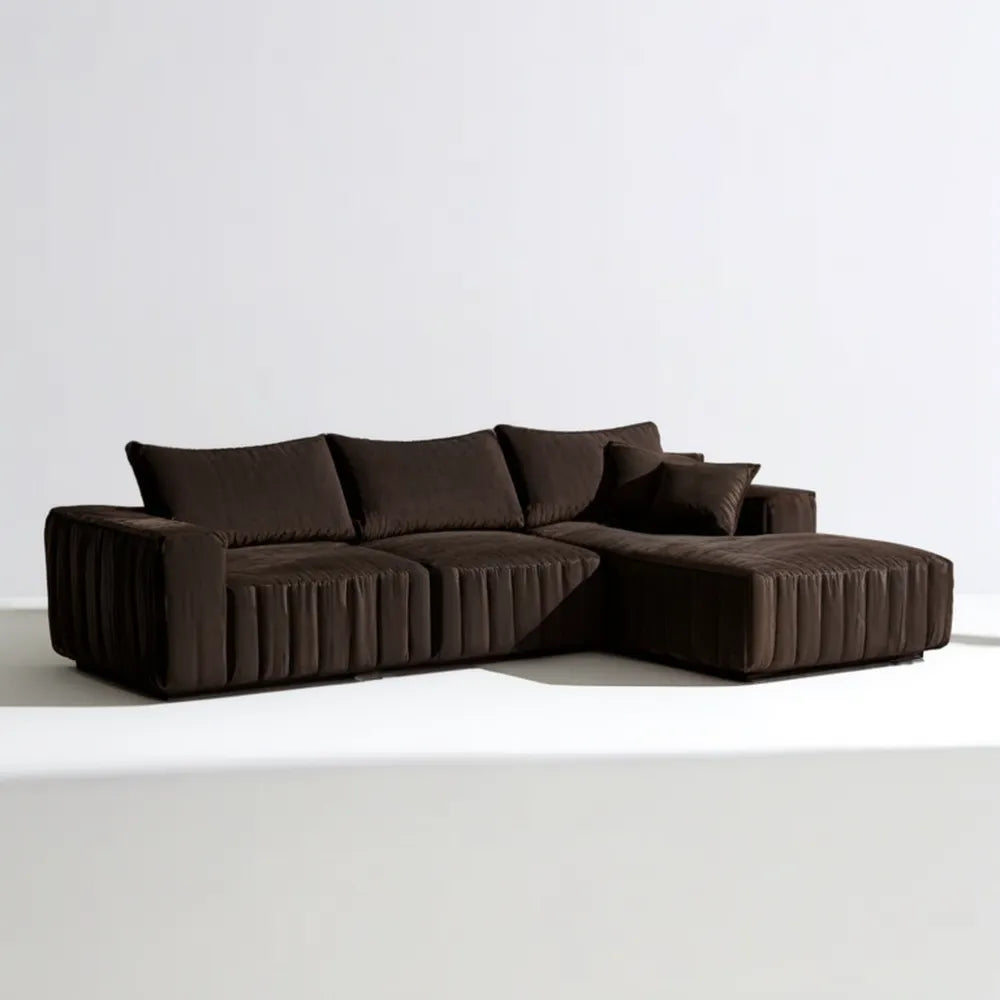 Prawostronna sofa narożna z szezlongiem ze sztruksu, ciemnobrązowa, 280 x 170 x 75 cm
