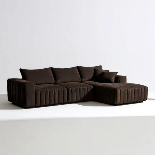 Prawostronna sofa narożna z szezlongiem ze sztruksu, ciemnobrązowa, 280 x 170 x 75 cm