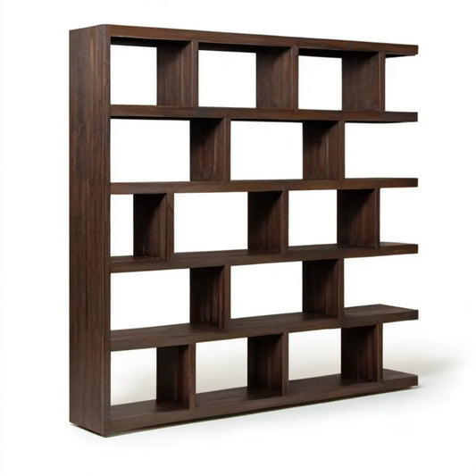 Asymetryczny regał stojący 120 x 30 x 180 cm z płyty MDF, ciemnobrązowy orzech
