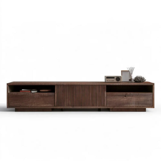 Szafka RTV z fornirowanego MDF w kolorze ciemnego orzecha, 220 × 40 × 55 cm