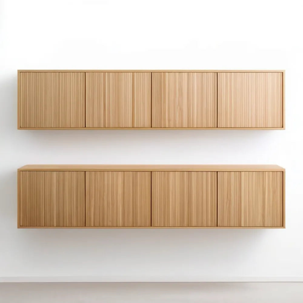 Zestaw 2 wiszących szafek w naturalnym fornirze dębowym, 240 × 60 × 35 cm i 240 × 50 × 35 cm